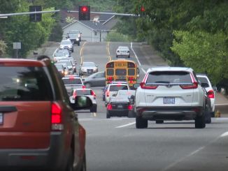 Liberty Elementary school bus, on its way to collect students.